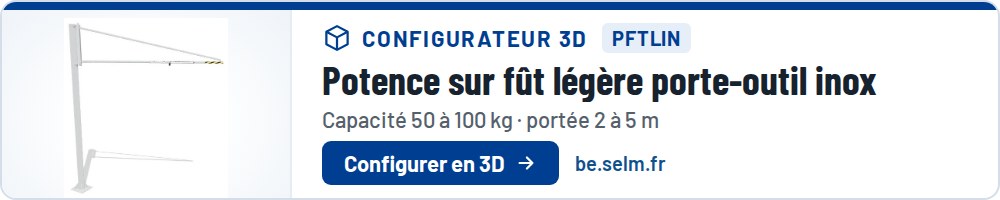 Configurateur 3D : Potence sur fût légère porte-outil inox PFTLIN